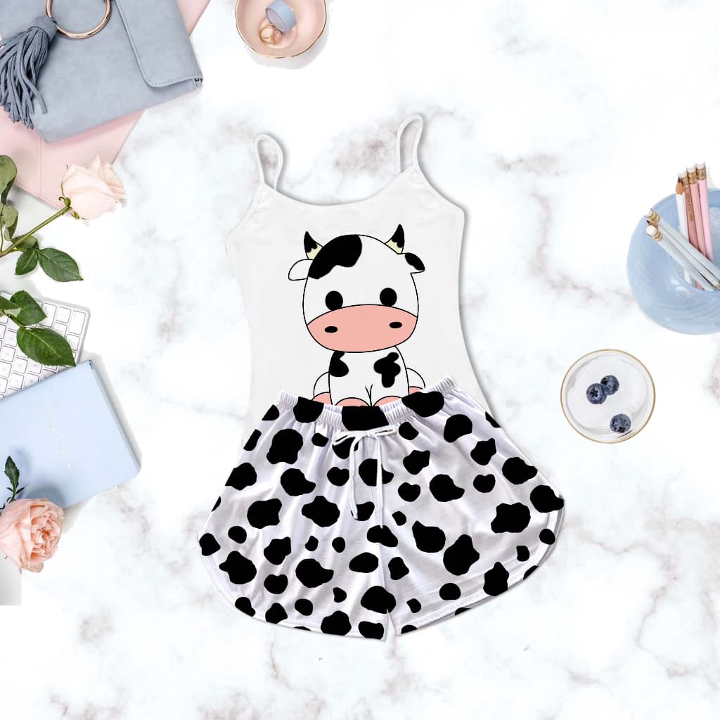 Pijama Infantil Feminino Estampa Vaquinha Preta Pintinhas