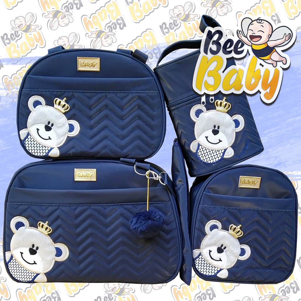 Urso Lado Bolsas maternidade Mala,Mochila COMPLETO 5 Peças Bee BABY