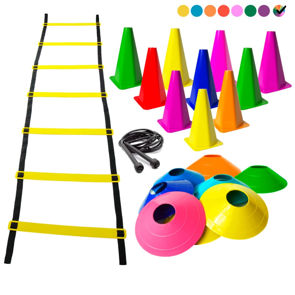 Kit Funcional Agilidade com 22 Itens 10 Cones 10 Chapéus Chinês 01 Corda de Pular e 01 Escada Agilidade