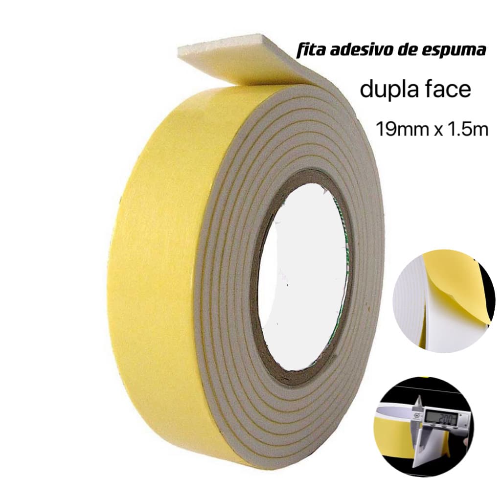 10 UNIDADES Fita Banana Adesiva Dupla Face de Espuma 19mm x 1,5m - Fita Banana