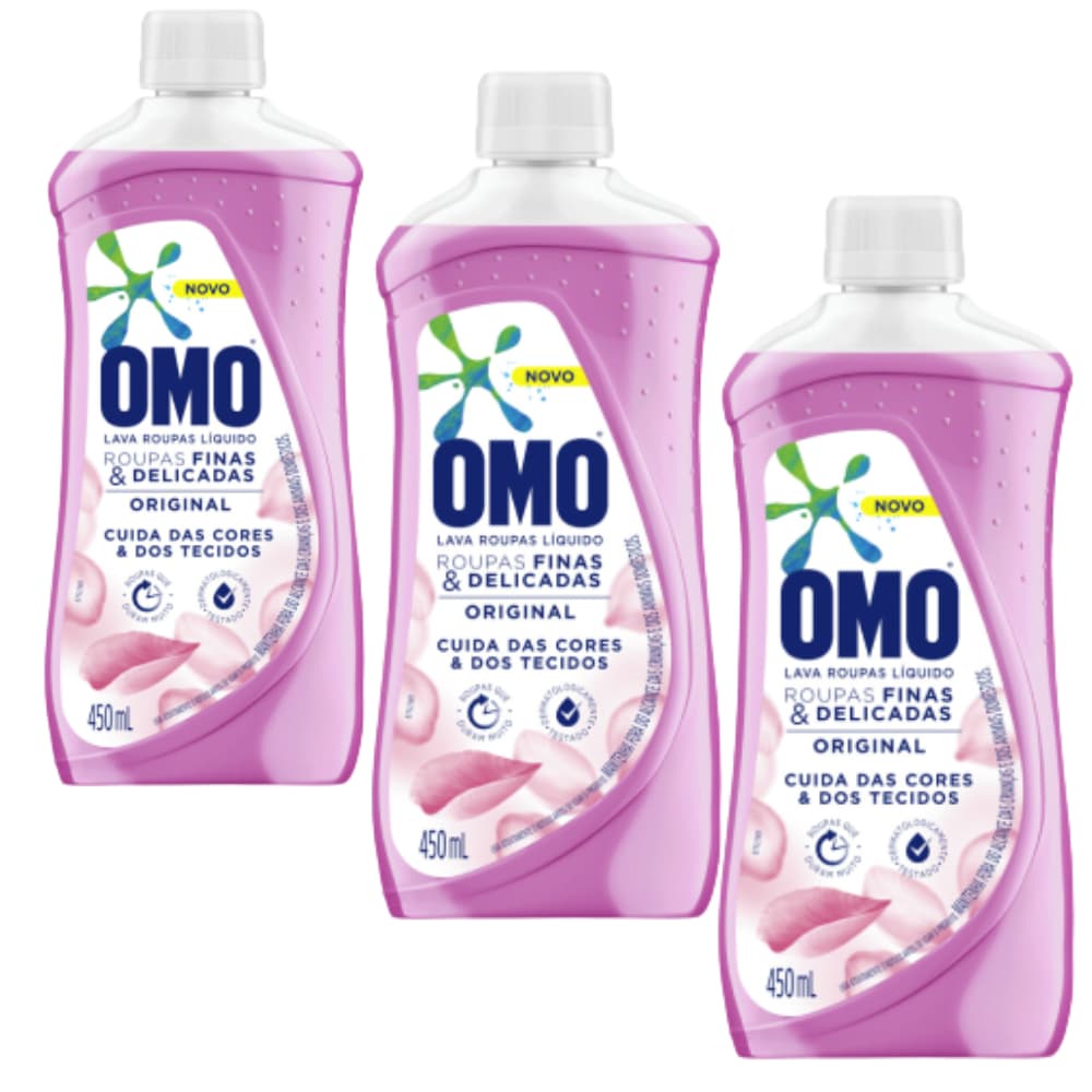 Kit 3 Sabao Liquido Bebe Omo Roupas Finais E Delicados  450 ml Cada
