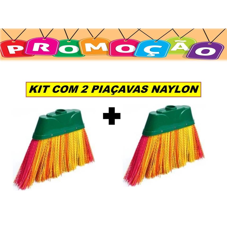 Kit Com 2 Vassouras Piaçava De Nylon Sem Cabo