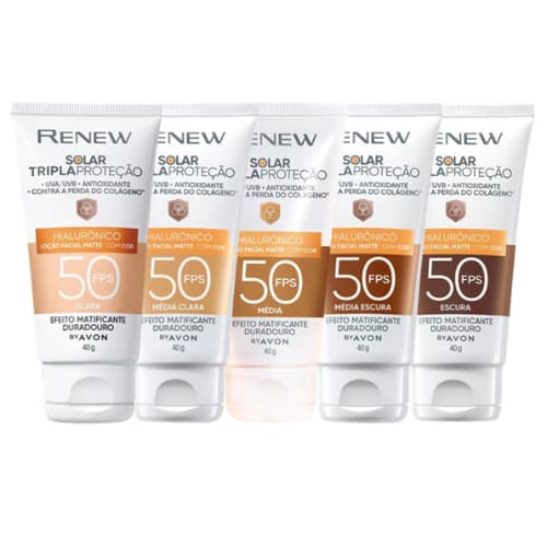 Protetor Solar Renew Com Cor FPS 50 Avon Efeito Matificante 40g