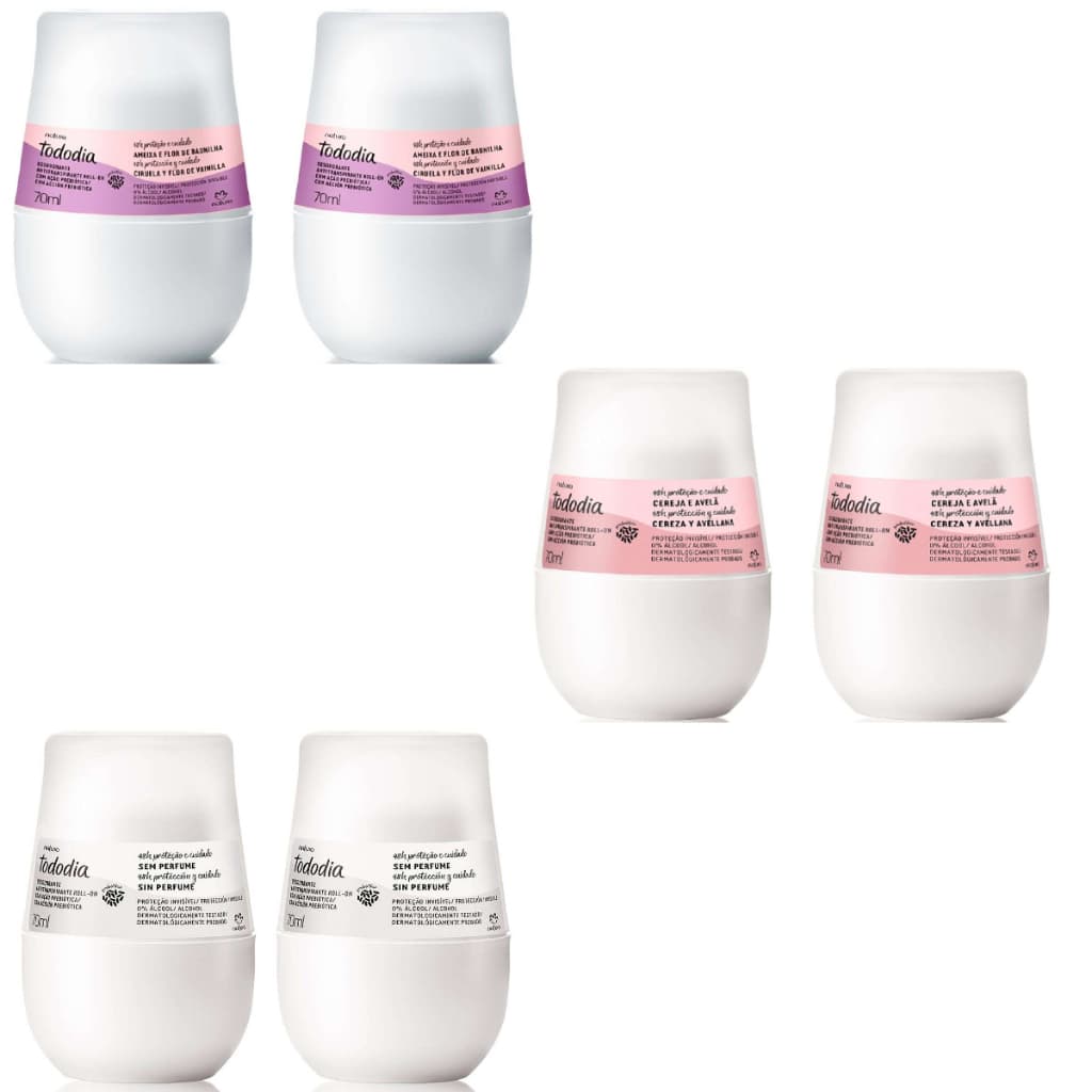 Kit 02 Natura Tododia Desodorantes Antitranspirante Roll-On - Variados