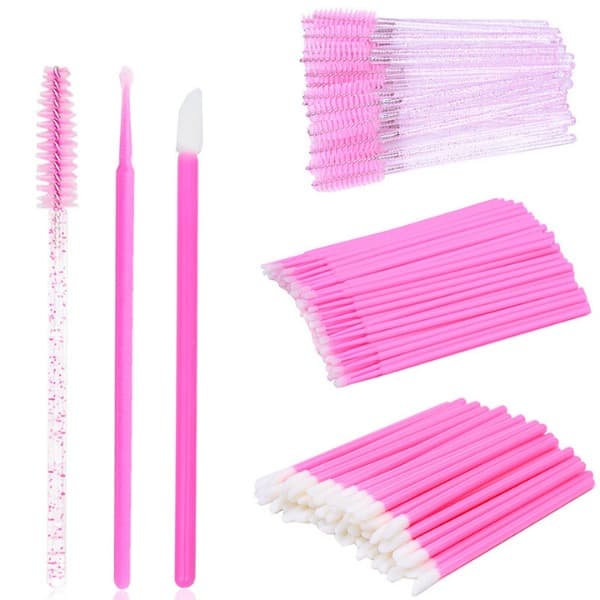 Kit 100/200 Escovinhas + 100/200 Microbrush + 100/200 Aplicador Cotonete - Alongamento Cílios