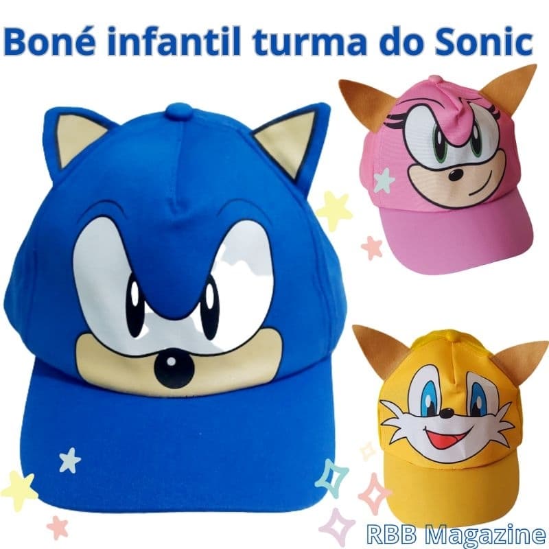Boné infantil menino e menina Turma do Sonic com orelha 3D