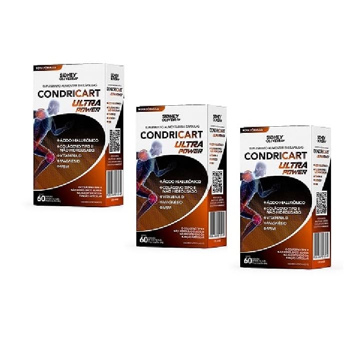 3 CXS COLÁGENO TIPO II + VIT D3 + MAGNÉSIO + ÁCIDO HIALURÔNICO + MSM CONDRICART ULTRA POWER 180 CÁPS SIDNEY OLIVEIRA