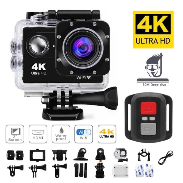 Câmera Ultra HD DV Pro 4K Sport Wifi 30M esportes de açao 16MP 170º H.264 go completa pro com acessorios e controle pronta entrega no Brasil