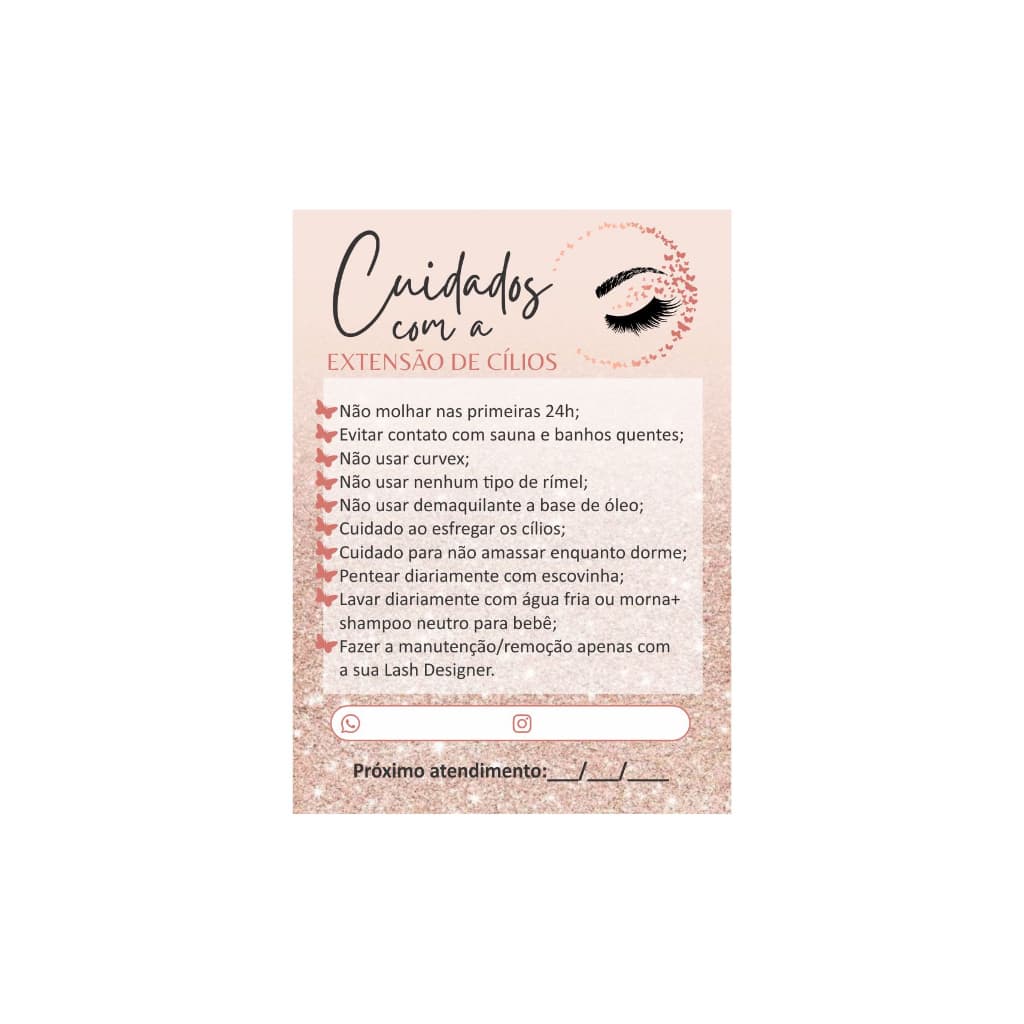 Cartão Card Cuidados com a Extensão de Cílios (50un)