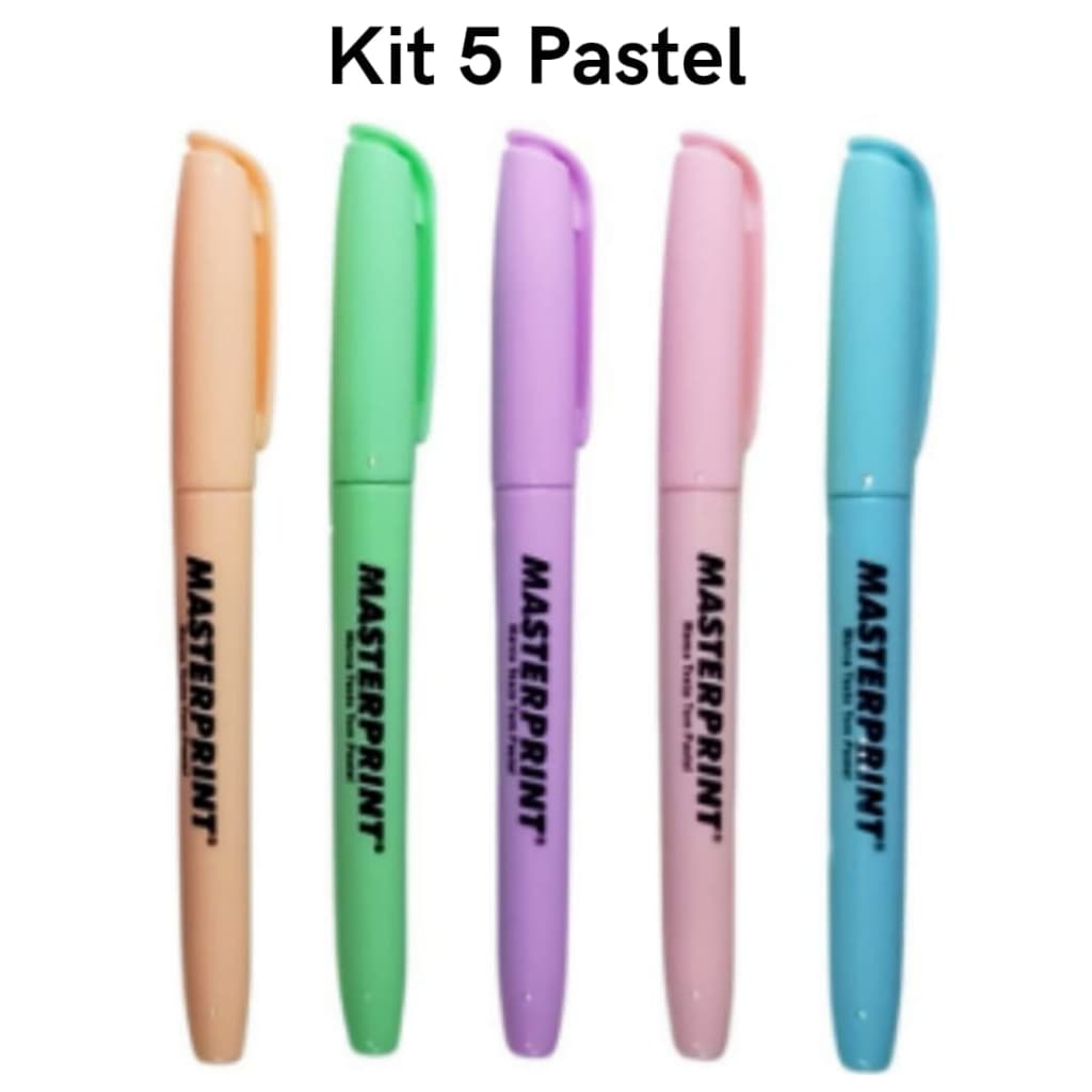 Kit 5 Canetas Marca Texto Tom Pastel Rosa Azul Rose Verde Lilas Grifa Texto Masterprint