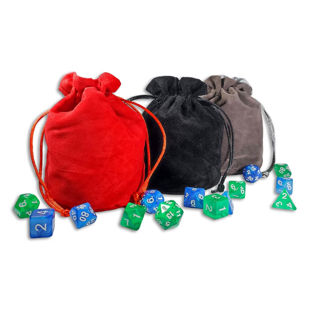 Bolsa Saco De Dados RPG Extra Grande Veludo Comporta 100 Dados Preto Vermelho Cinza Dice Bag D&D Pathfinder
