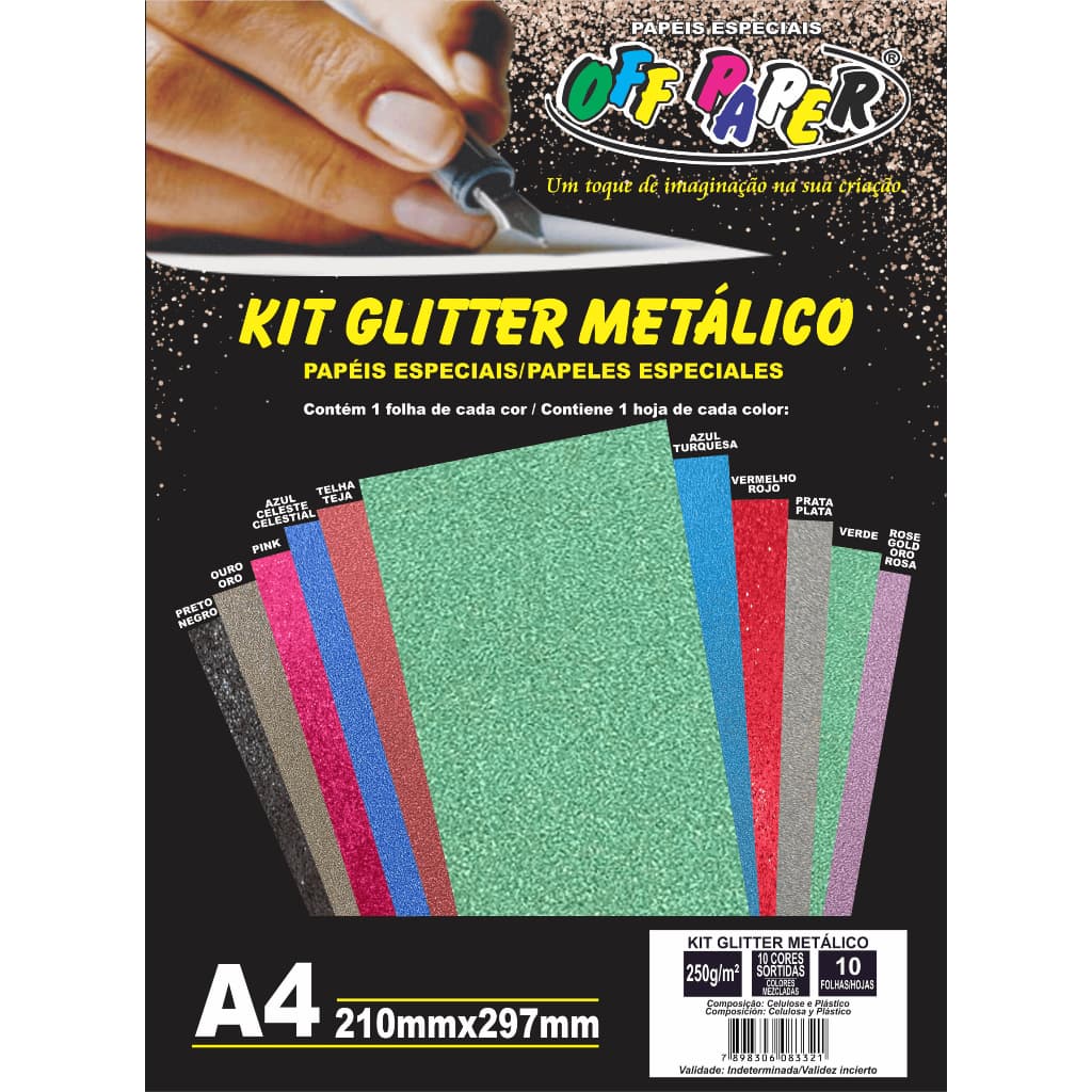 Papel Glitter A4 Metálico 250g 10 Fls  Ótimo Para Topo De Bolo
