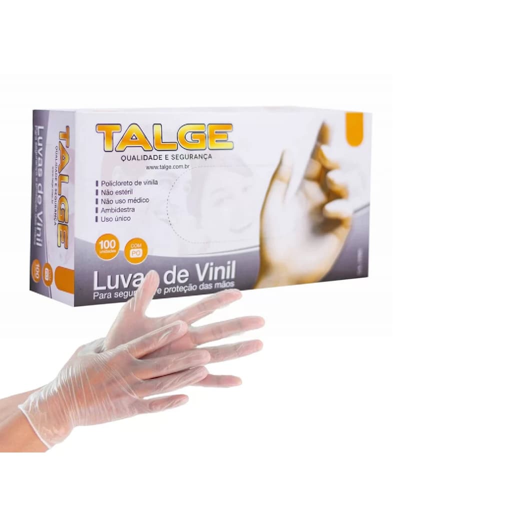 Luva Vinil Com Pó e Sem Pó Cx c/100 Unidades Talge