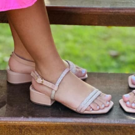 Sandália Infantil Com Glitter Feminina Salto Bloco Baixo