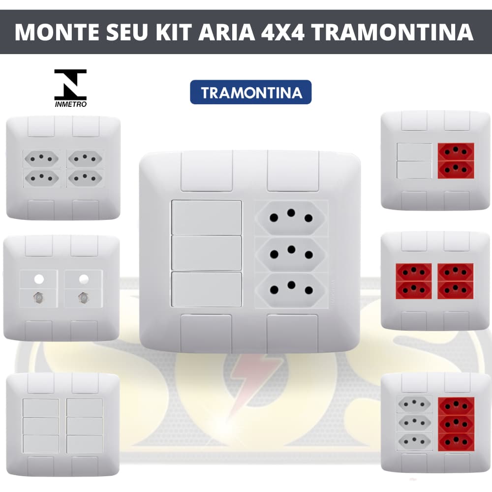 Conjunto Tomadas, Interruptores e Placas 4X4 ARIA TRAMONTINA