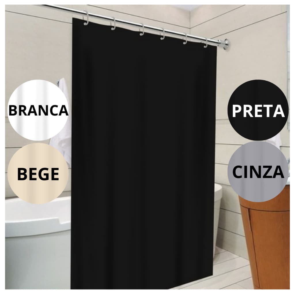Cortina Box de Banheiro PVC Visor Ganchos Impermeável Antimofo 1,38m X 1,98m