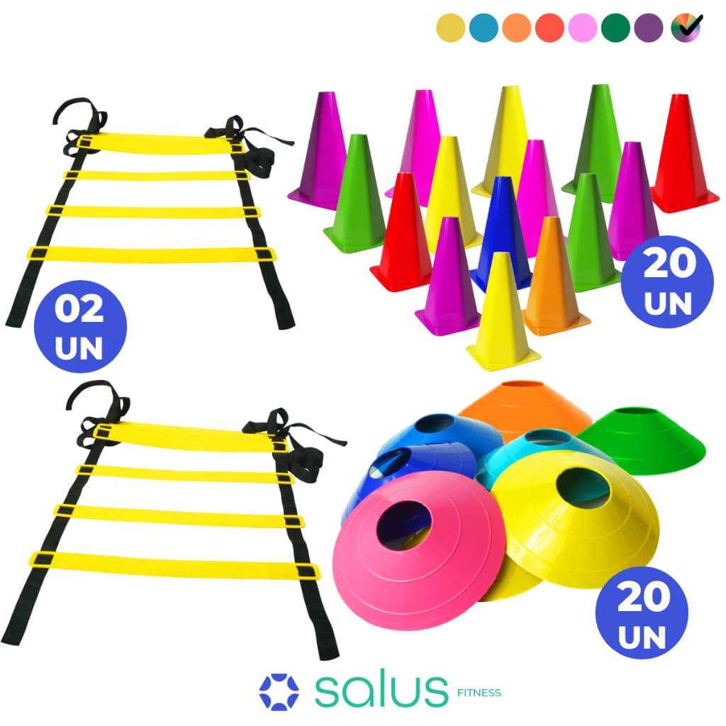 Kit Funcional Para Treinamento Com 02 Escadas de Agilidade + 20 Chapéus Chinês e 20 Cones