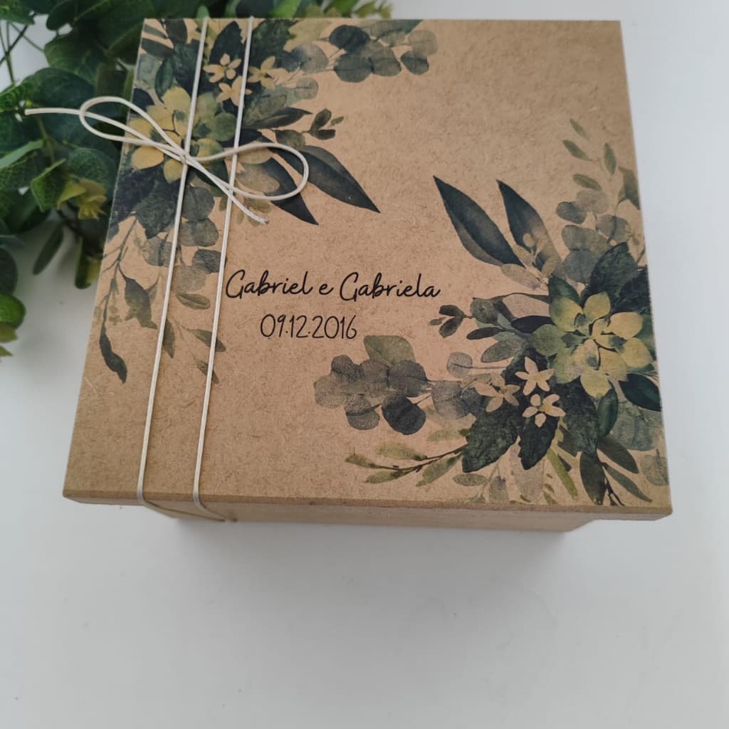 Caixinha Personalizada MDF Estampa Direto na Caixa Folhagem para Presente, Casamento etc