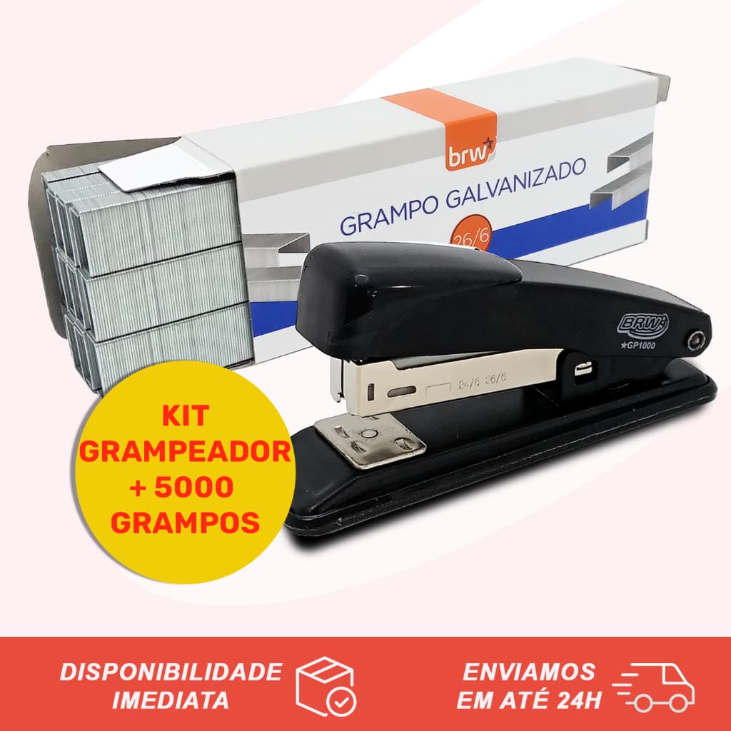 KIT Grampeador de Metal + 5.000 Grampos 26/6 Galvanizados BRW