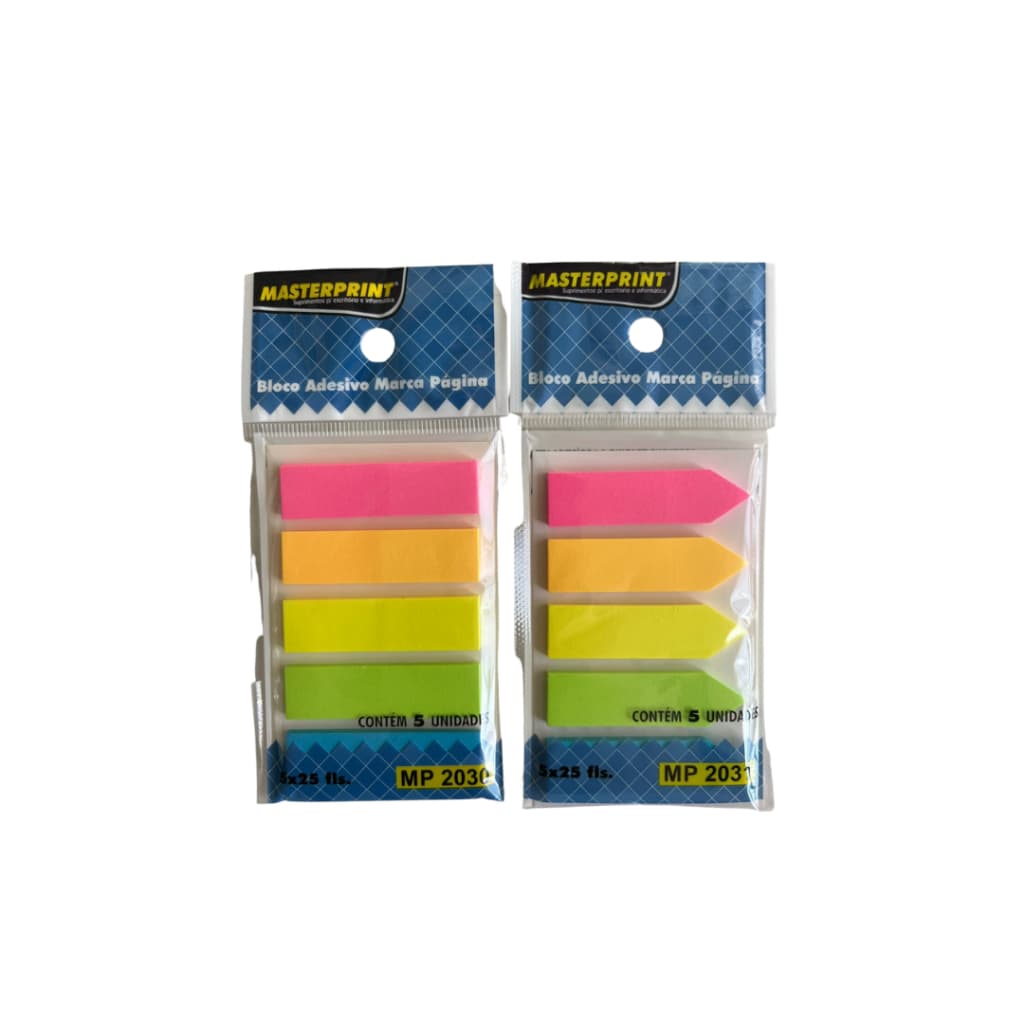 Bloco Adesivo Marcador de Páginas 5 Cores Neon Seta e Reto MASTERPRINT