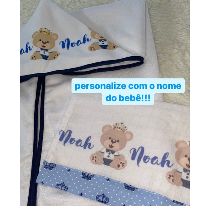 Toalha de banho Infantil forrada com capuz PERSONALIZADO + 1 Mimo fraldinha de boca