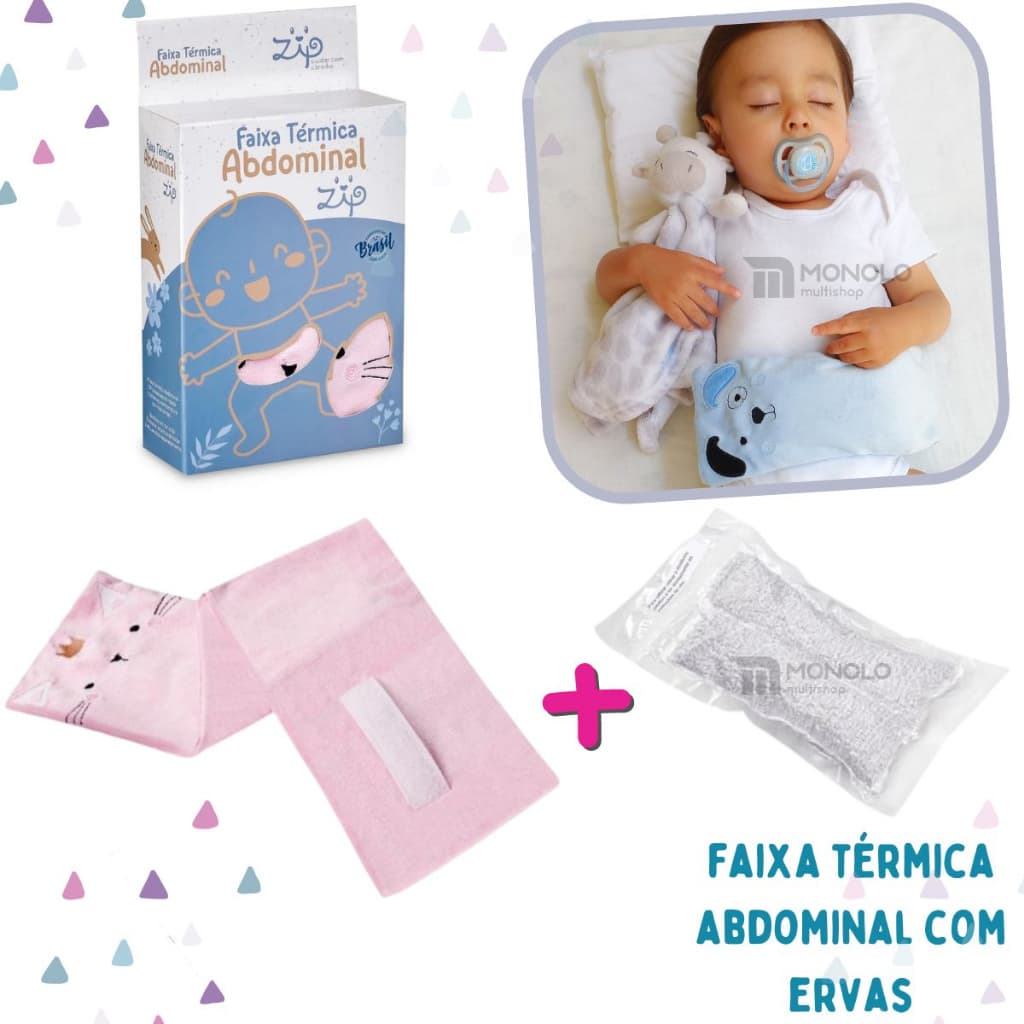 Cinta Térmica Alivia Cólica Dor Barriga Bebe Nenê c/ Bolsa Semente Erva Anti Gases Conforto