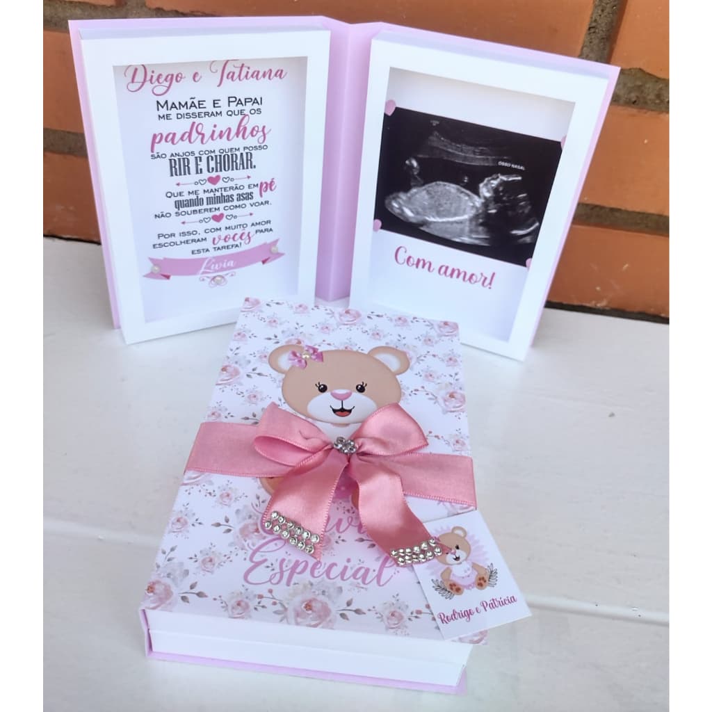 Caixa Convite para Padrinhos Batismo Nascimento (modelo Caixa Livro)