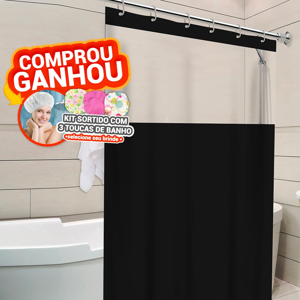 Cortina de Box Preta com Visor c/ gancho