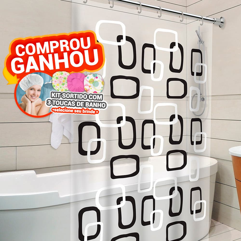 Cortina de Box Ibiza Preto e Branco c/ gancho