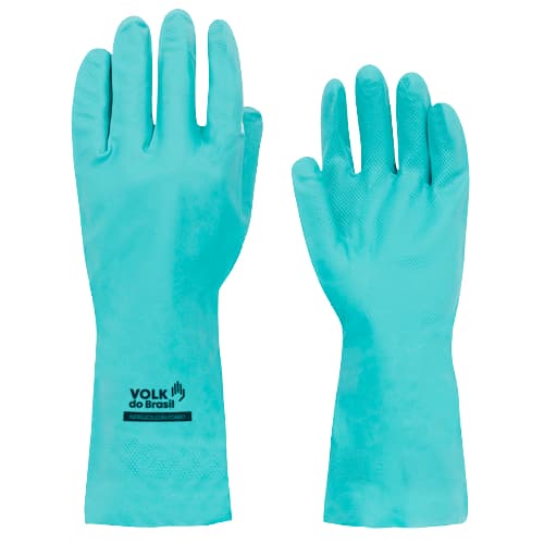Luva Nitrilica Verde Com Forro Volk Multiuso Casa Cozinha Limpeza Produto Químico Antialérgico