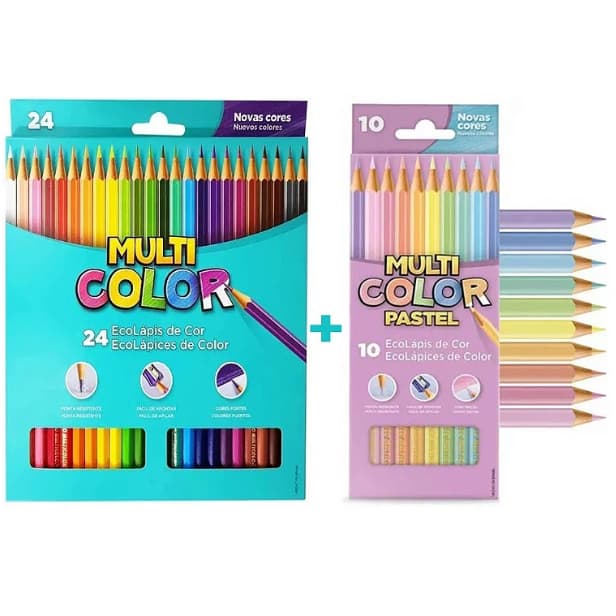 Kit 34 Lápis de cor Multicolor Faber-Castell (24 cores normal + 10 cores Tons Past
