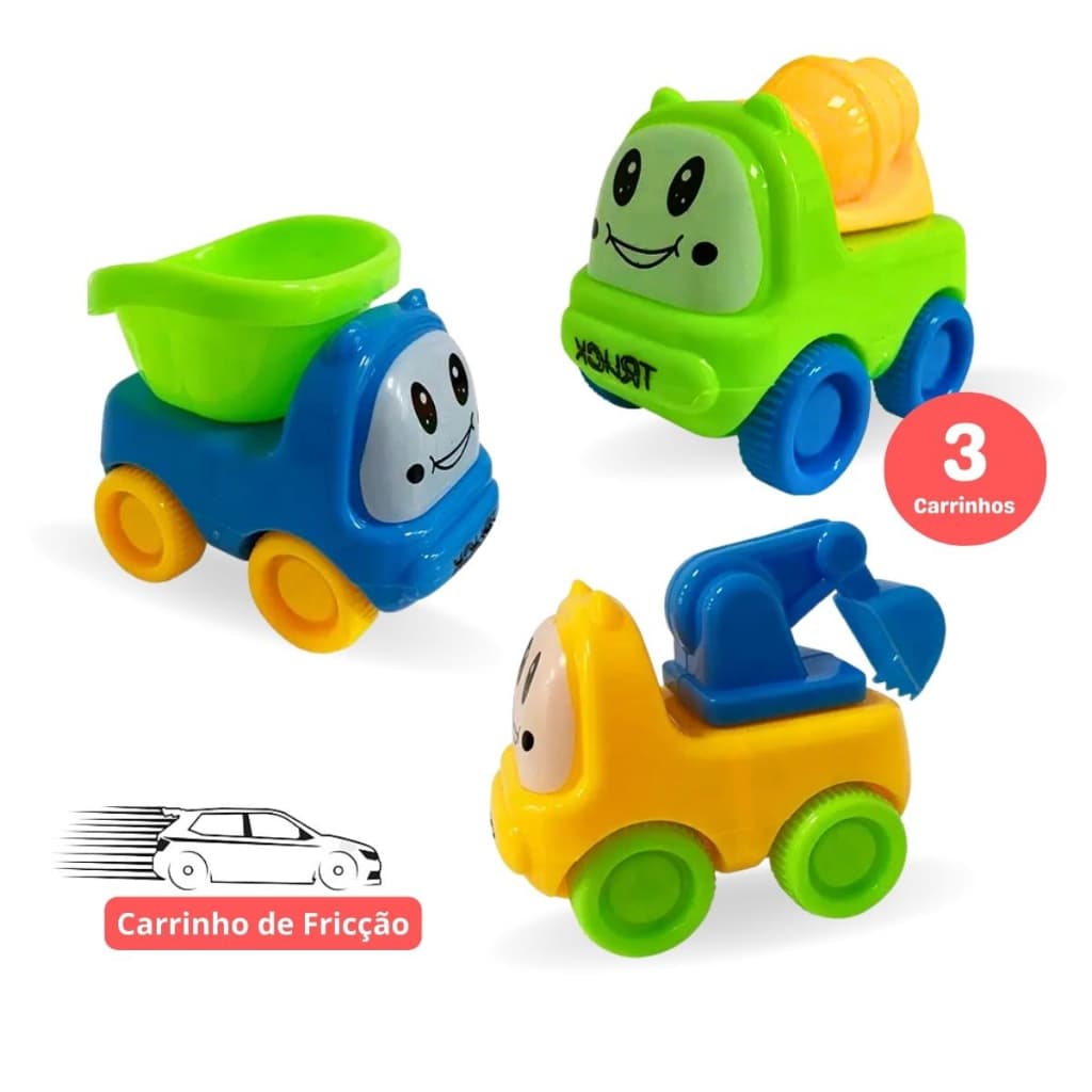 Kit 3 Carrinhos Brinquedos de Construção Infantil Brinquedo Caminhão Bebê brinquedo de Menino