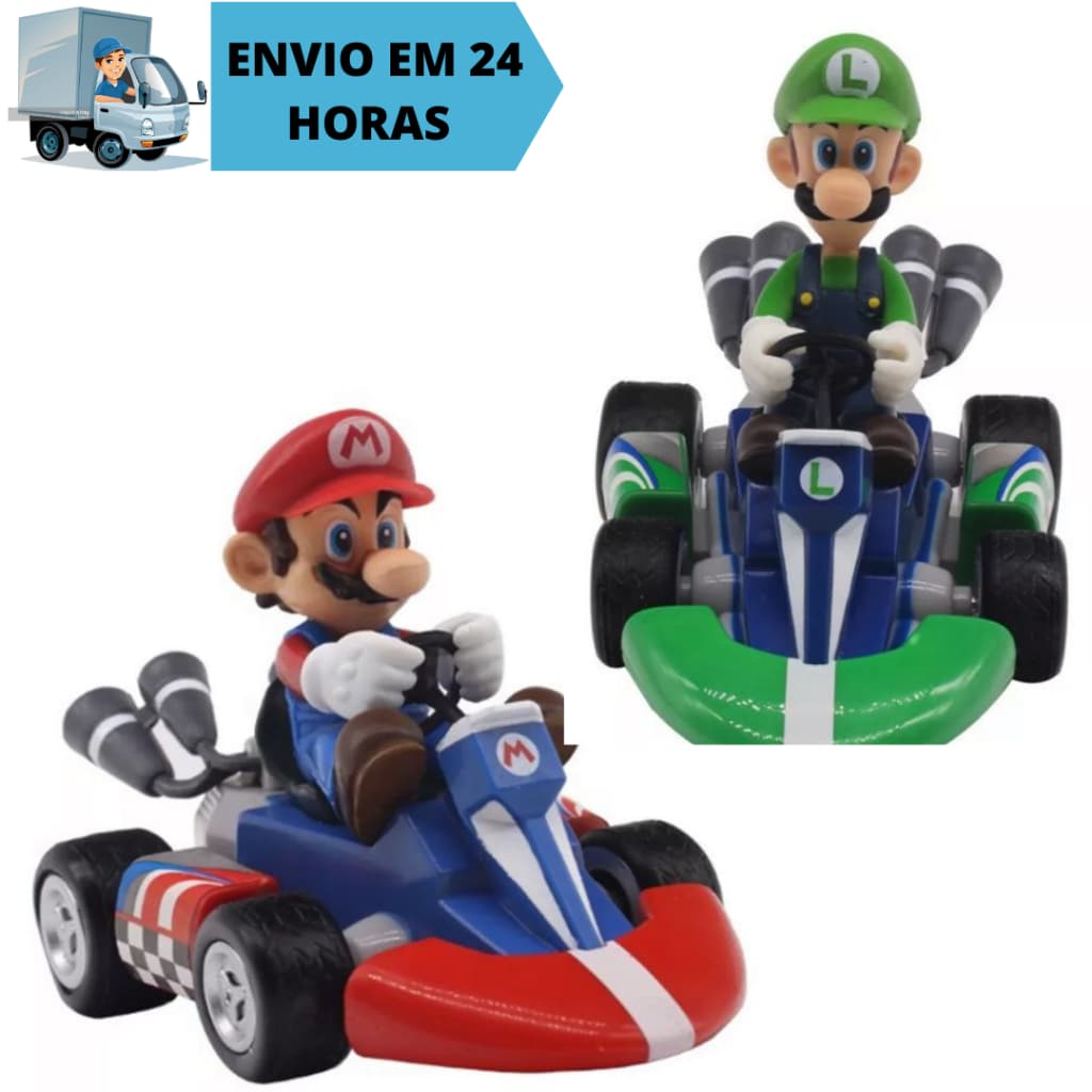 Combo Kit 2 Mario E Luigi Kart Puxar Para Trás Do Carro De Corrida Motorista Super Mario 15 PVC Brinquedos As Crianças