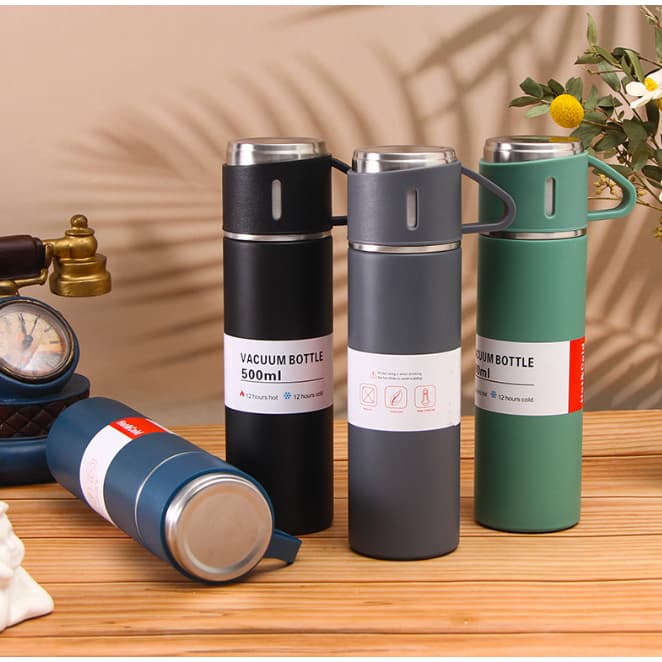 Garrafa Termica Inox 500ml Agua ou Cafe Com tampa Copinho Academia Escolar