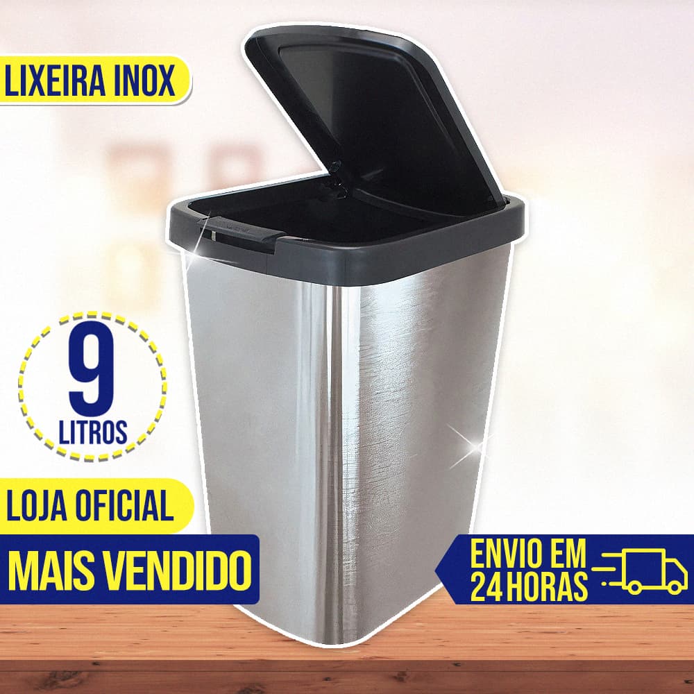 Lixeira Cesto de Lixo 9 Litros Inox Para Banheiro Cozinha Escritório Automática