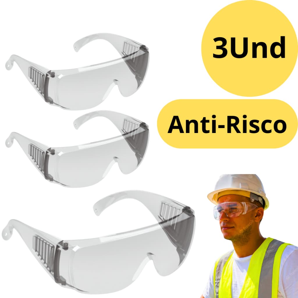 3und Óculos de Proteção EPI Incolor Protector Sobrepor Anti Riscos Proteção UV Químico Marceneiro Mecânico Construção