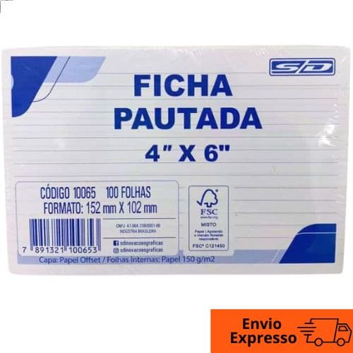 Ficha Pautada 4x6 100 folhas