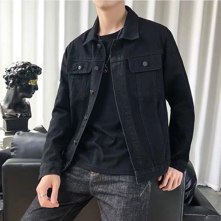 Jaqueta jeans preta masculino 4 bolsas