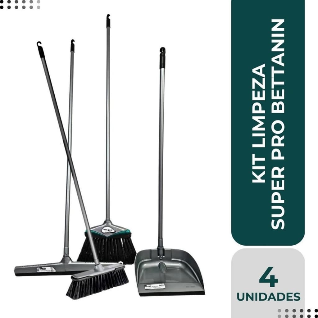 Kit Limpeza Conjunto 1 Rodo 45cm + 2 Vassouras + Pá Tudo com Cabo Super4
