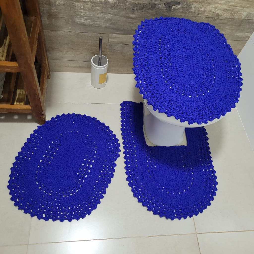 Jogo de Banheiro, Tapete Em Crochê com 3 Peças, Variedade de Cores, Feito a Mão Varias Cores