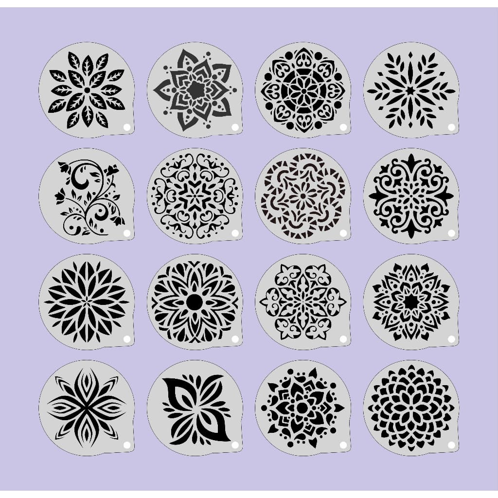Stencil Mandalas Kit 16 Moldes 7x7cm