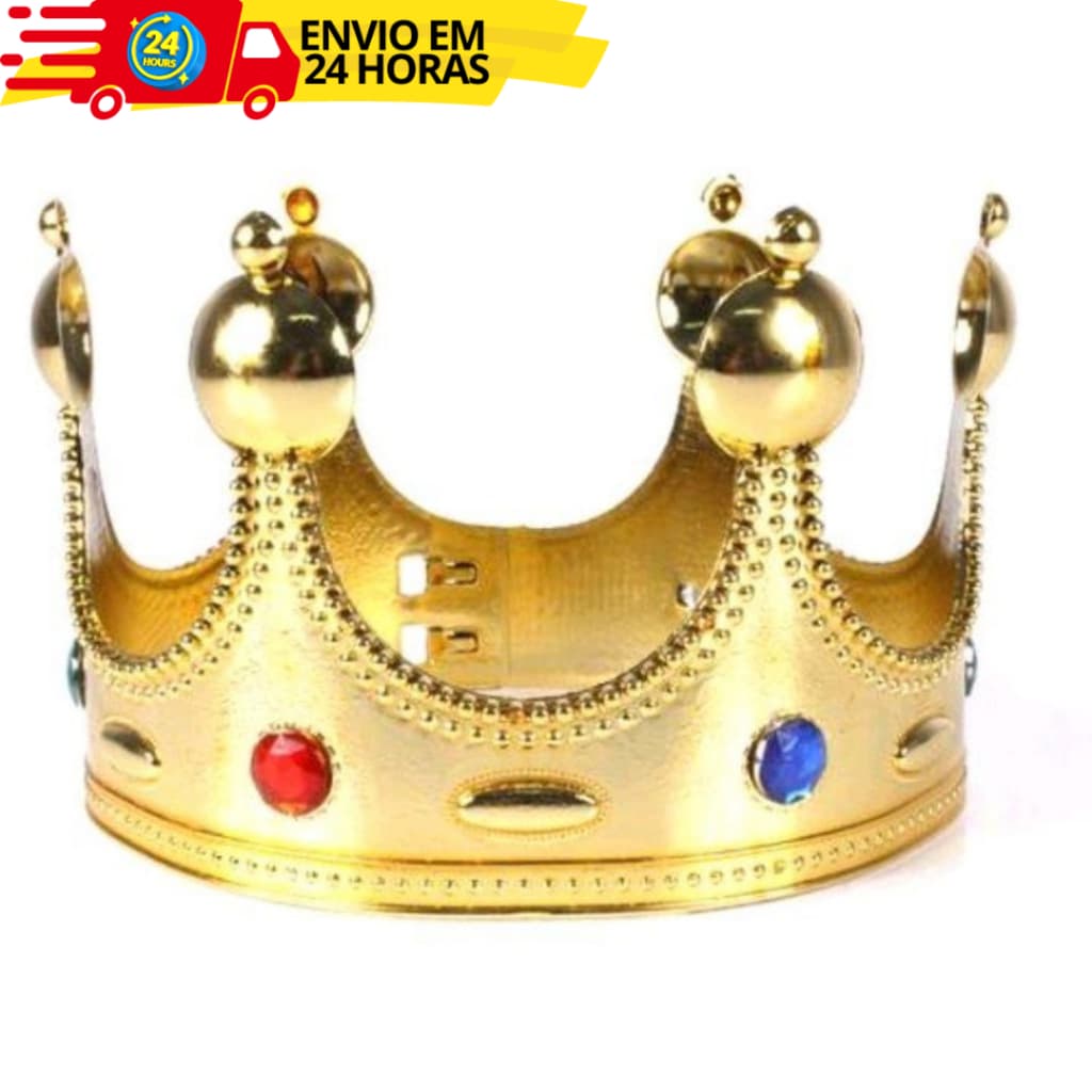 Coroa Dourada Rei E Rainha De Plástico Adulto E Infantil Com Regulagem