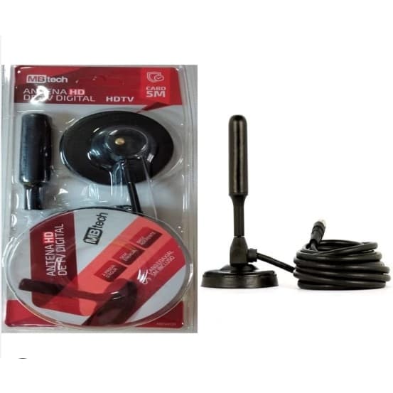 Antena Digital Amplificada Interna e Externa cabo com 5 metros base de Imã HDTV / UHF / VHF a prova d'água 4dBI