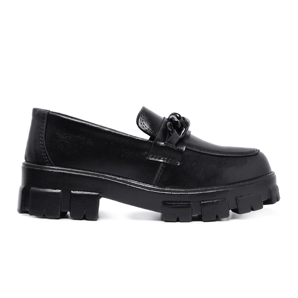 Mocassim Feminino Tratorado Corrente Preta