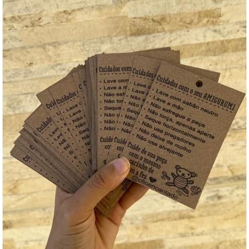 100 cartões de Kraft com instruções de lavagem