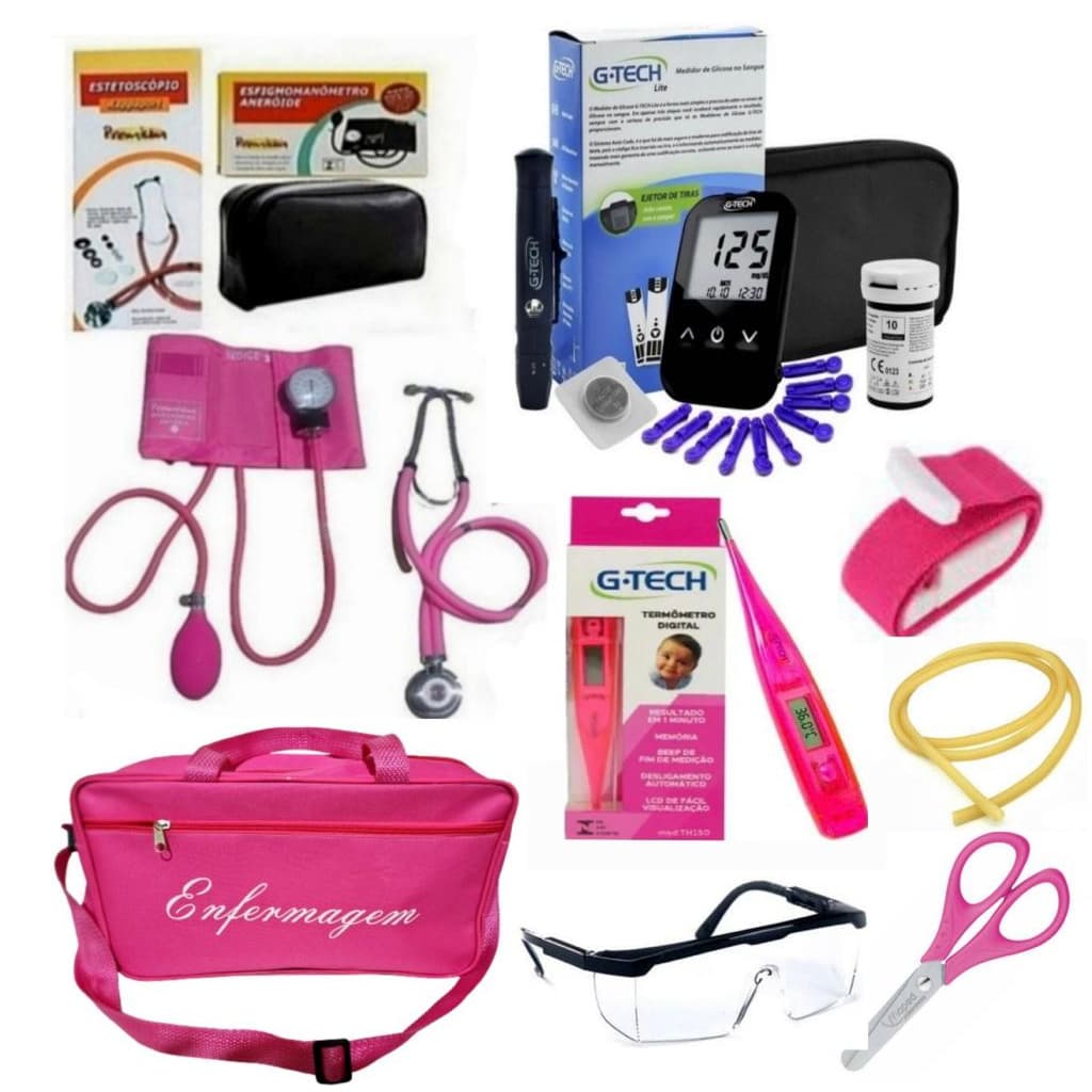 Kit de Enfermagem Luxo Com Glicosimetro + Bolsa + Termometro