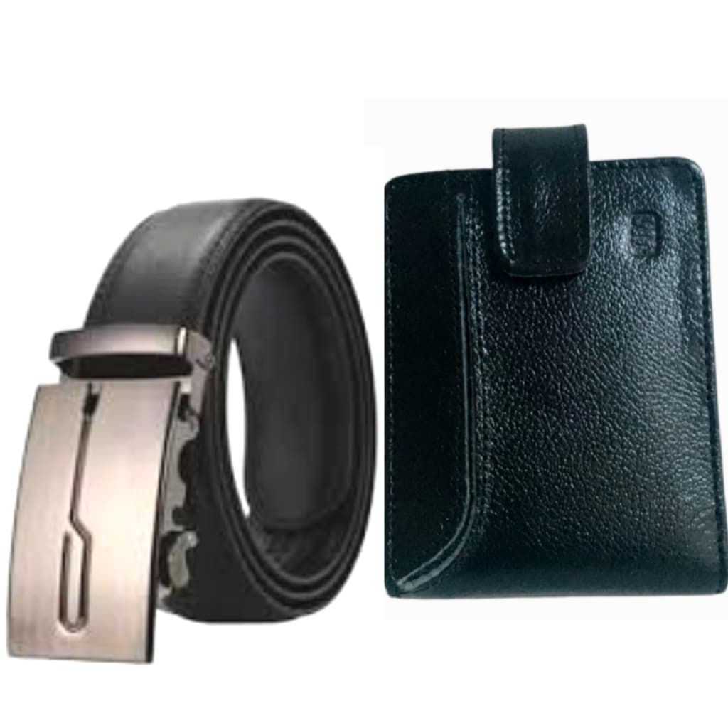 Kit Masculino Com Carteira  E Cinto Social Em Couro Preto