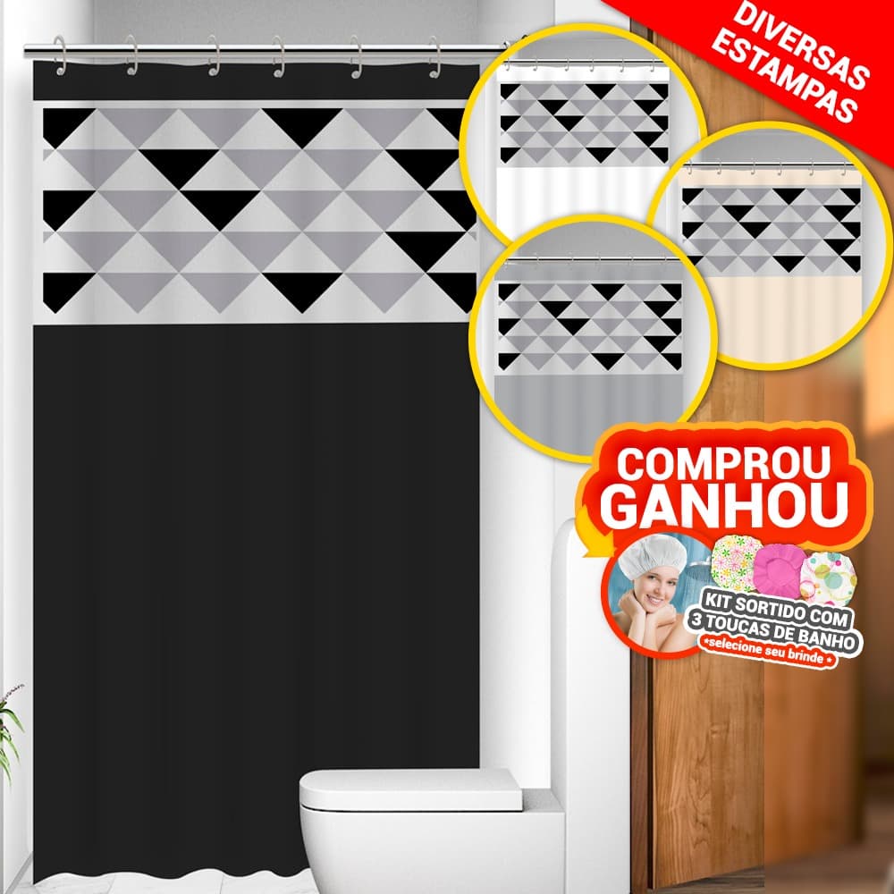 Cortina Box Para Banheiro Visor Geométrico Anti Mofo Resistente Alta Qualidade 100% PVC Várias Cores - Envio Imediato