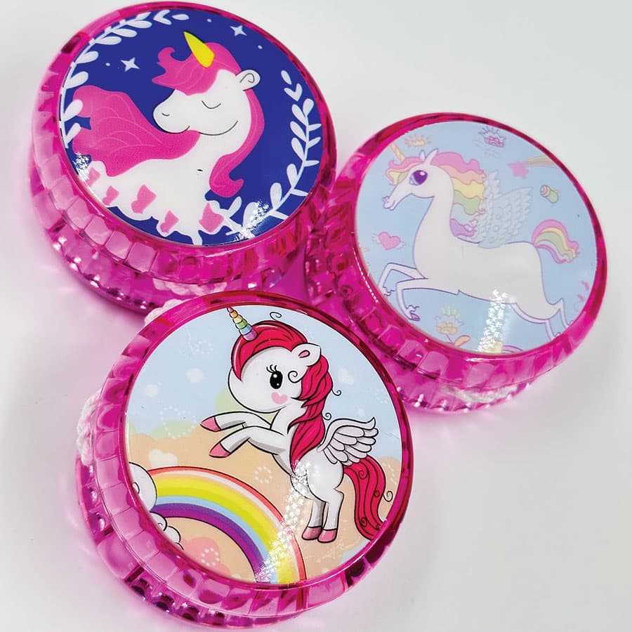 Brinquedo Ioiô Unicórnio Com Luz LED Infantil Kit 4unid