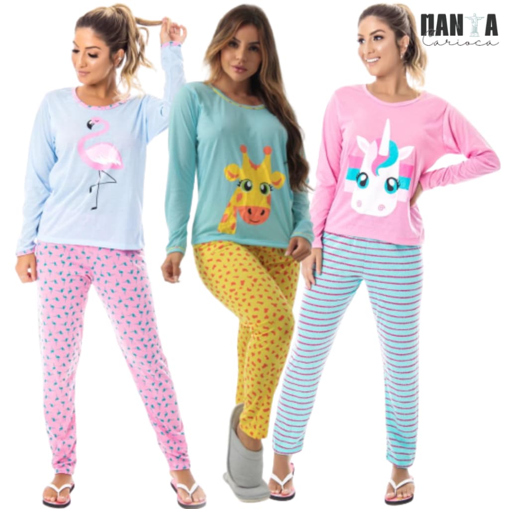 Pijama Premium Manga Longa - Conforto e Estilo para Noites de Inverno Personagens Promoção